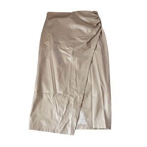 zara tan beige midi faux leather skirt